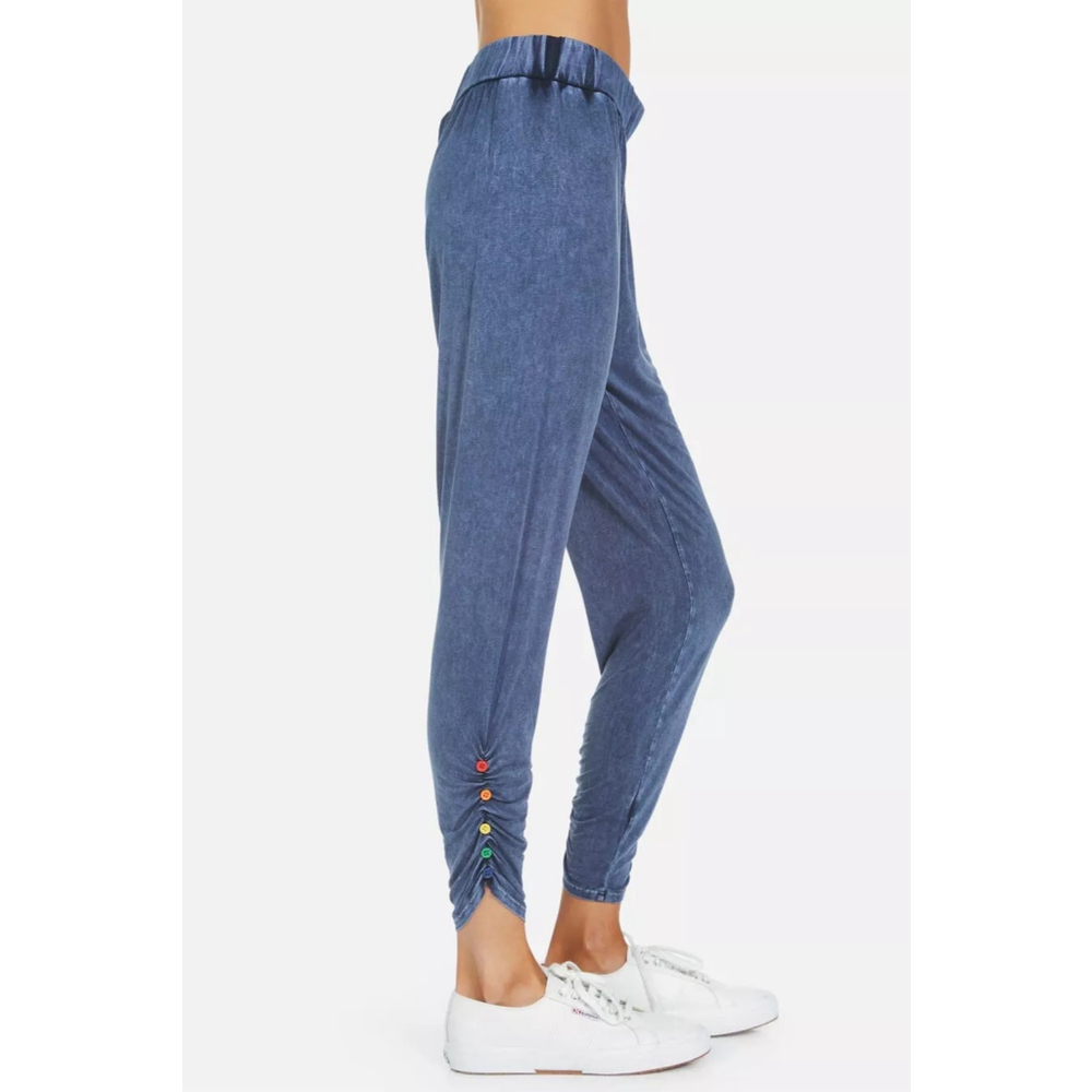Michael Lauren Women’s Emmanuel Mineral Navy Shirred Rainbow Button Pants M NWT